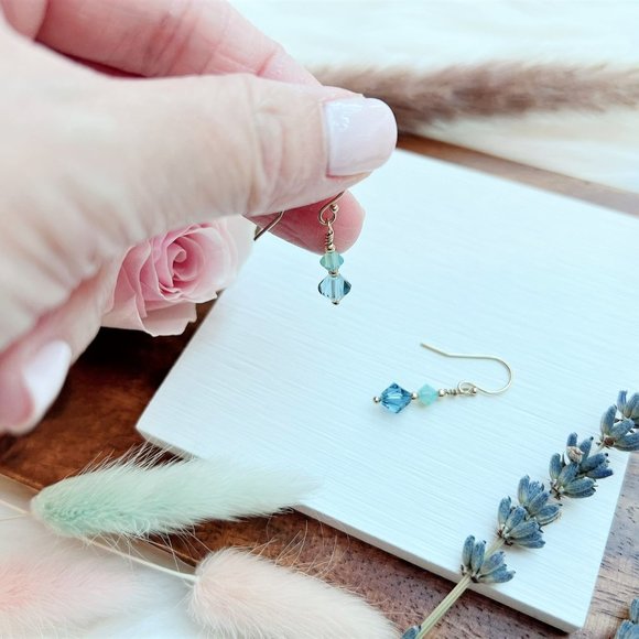 Handmade Gold Earrings with Crystal Beads | 14k Gold Filled - Picture 4 of 5